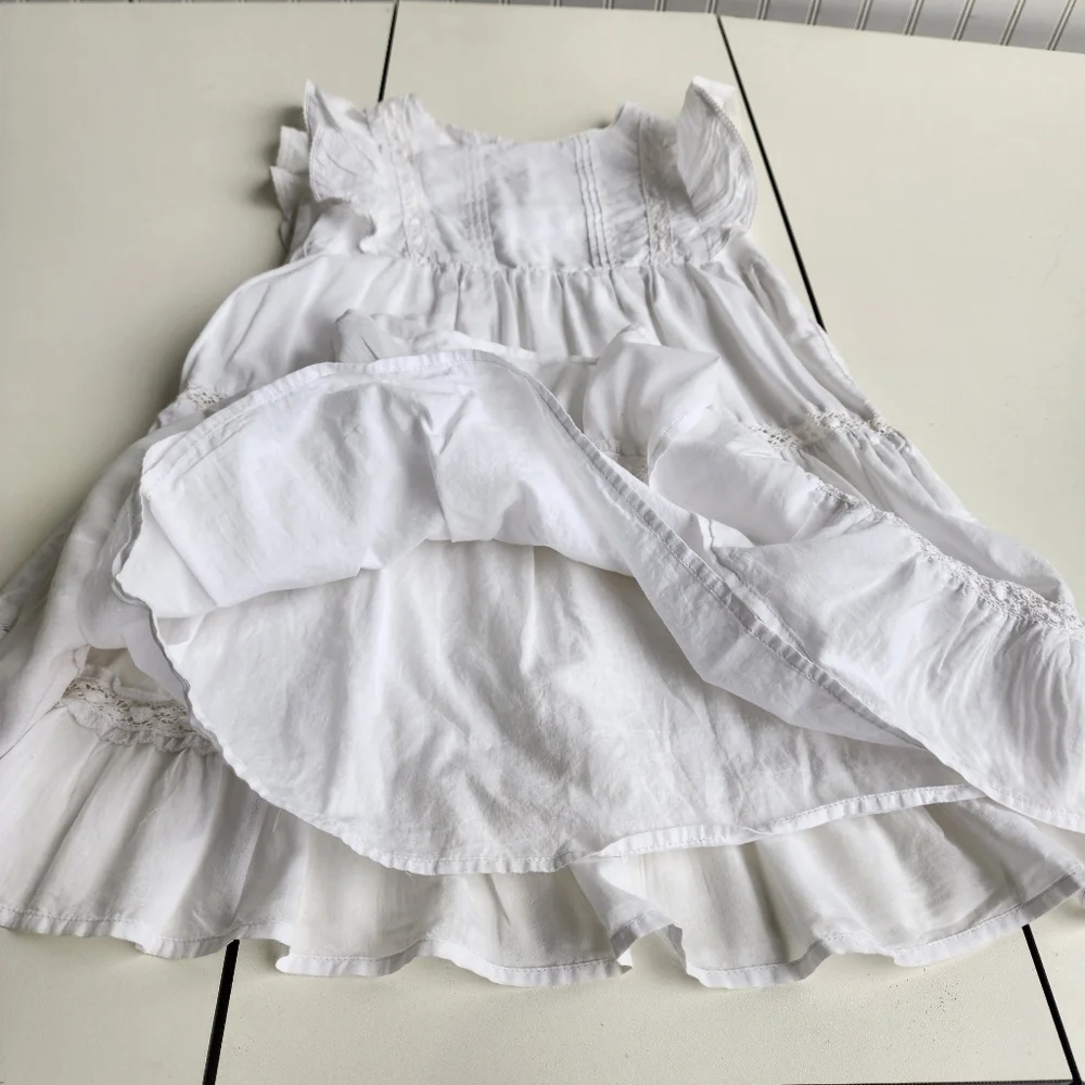 H&M Girls White Cotton Ruffled Summer Dress  Sundress Cap Sleeves Sz 6